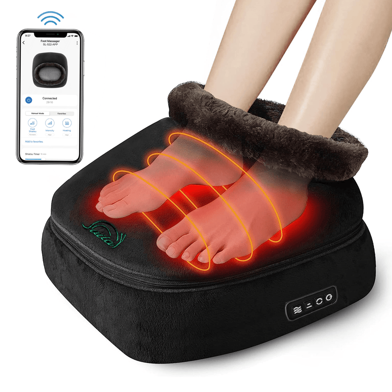 Snailax Foot massager SL-522-APP (with APP Control) / Black Snailax Shiatsu Foot Massager with Heat, Foot Warmer for Women & Men, Electrick Foot Massager Machine, Foot Heater Under Desk, Size 13 - 522