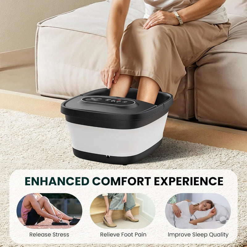 Snailax Foot massager Snailax Foot Spa with Heat, Foot Bath, Collapsible Foot Spa Bath Massager with 8 Massage Rollers, Temperature Control, Bubbles, Pumice Stone, Foot Soaking Tub, Pedicure Foot Spa