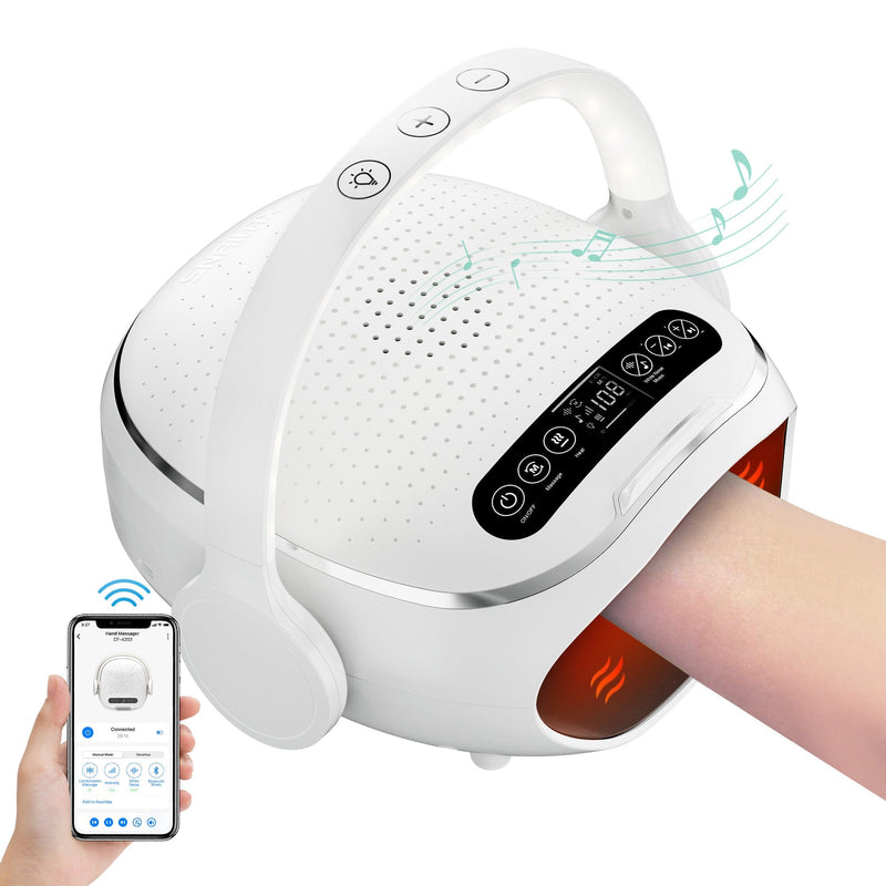 Snailax Handheld Massager Snailax Upgraded Hand Massager with Heat, Compression, Cordless Hand Massager TooL for Arthritis and Carpal Tunnel, White Noise Machine, Night Light, Bluetooth Speaker, App Control - 423