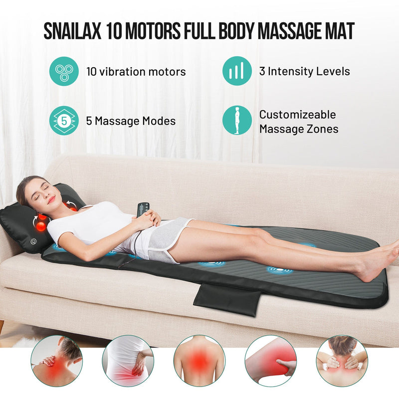 Snailax Massage Mat Snailax Full Body Heating Massage Mat & Movable Shiatsu Neck Massager Pillow - 336