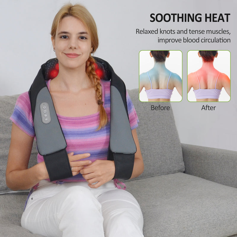 Etekcity Cordless Neck Back Massager With Heat Shiatsu Deep Kneading Gray  for sale online