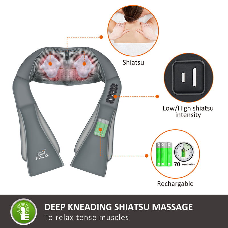 Lomi Shiatsu Cordless Neck Massager with Gentle Heat Technology (lomm1318gy)